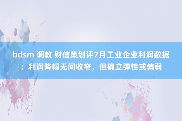 bdsm 调教 财信策划评7月工业企业利润数据：利润降幅无间收窄，但确立弹性或偏弱