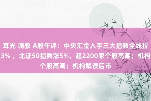 耳光 调教 A股午评：中央汇金入手三大指数全线拉升创指涨3% ，北证50指数涨5%，超2200家个股高潮；机构解读后市